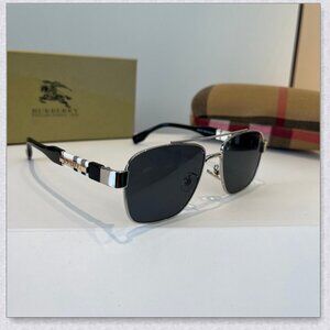 Burberry Silver Aviator Check Sunglasses